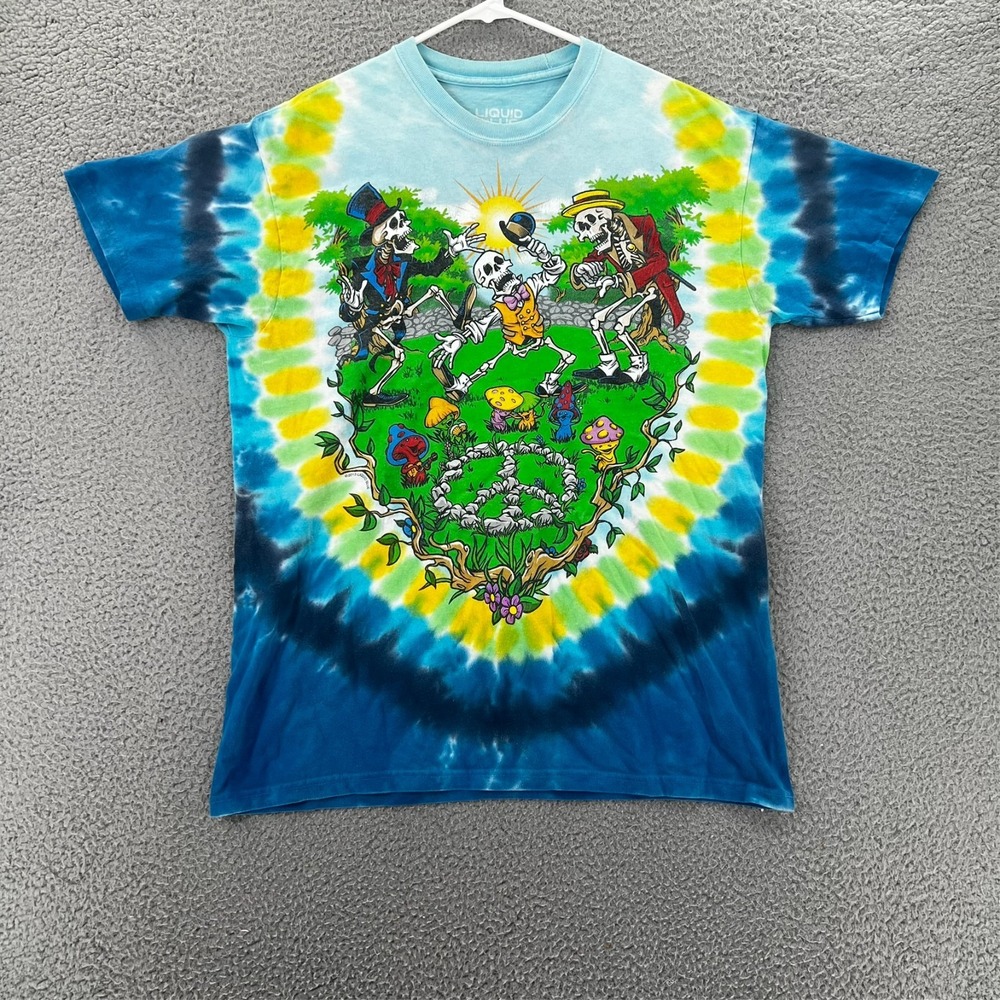 Liquid Blue Grateful Dead Shroomin T Shirt Tie Dye L Skeleton Dancing‎ Skulls
